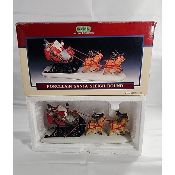 Lemax Village Collection #53157 1995 Porcelain Santa Sleigh Bound - Picture 5 of 10